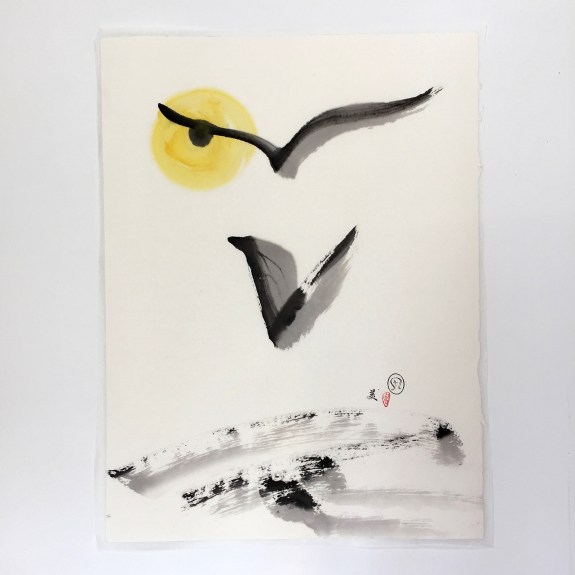 "Love Hawk" 186S by Marilyn Wells—14”x 18” on mulberry paper, mounted—$320 abstract sumi-e